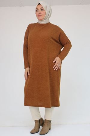 58101 Büyük Beden Düşükkol Mir Tunik - Taba