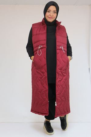 44009 Büyük Beden Bebe Lastiği Detaylı Kapitone Yelek - Bordo