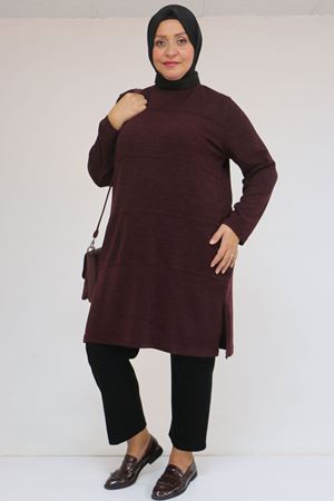 58103 Büyük Beden Biye Detaylı Mir Tunik - Mürdüm