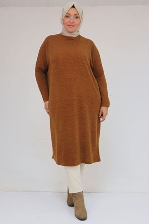 58101 Büyük Beden Düşükkol Mir Tunik - Taba