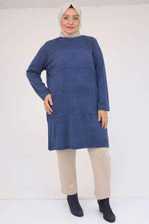 58103 Büyük Beden Biye Detaylı Mir Tunik - İndigo