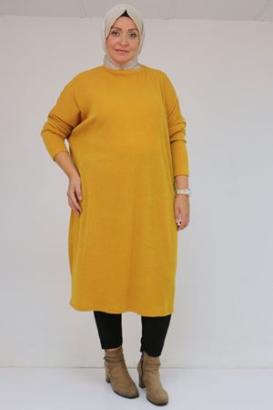 58101 Büyük Beden Düşükkol Mir Tunik - Hardal