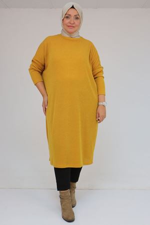 58101 Büyük Beden Düşükkol Mir Tunik - Hardal