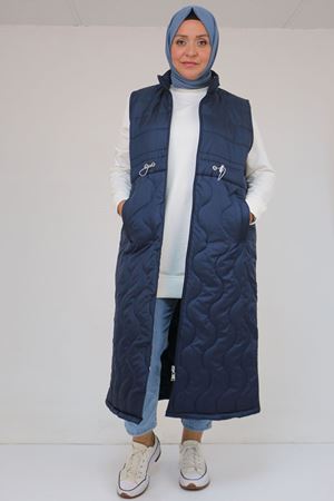 44009 Büyük Beden Bebe Lastiği Detaylı Kapitone Yelek - Lacivert