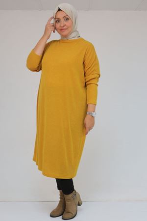 58101 Büyük Beden Düşükkol Mir Tunik - Hardal