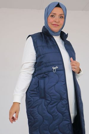 44009 Büyük Beden Bebe Lastiği Detaylı Kapitone Yelek - Lacivert