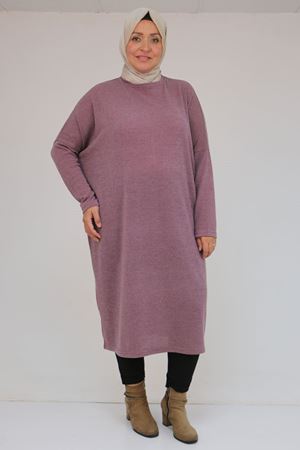 58101 Büyük Beden Düşükkol Mir Tunik - Gül Kurusu