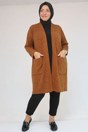 53034 Büyük Beden Cep Detaylı Mir Ceket - Taba