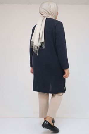 58103 Büyük Beden Biye Detaylı Mir Tunik - Lacivert
