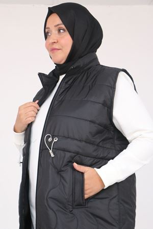 44009 Büyük Beden Bebe Lastiği Detaylı Kapitone Yelek - Siyah
