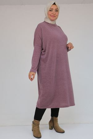 58101 Büyük Beden Düşükkol Mir Tunik - Gül Kurusu