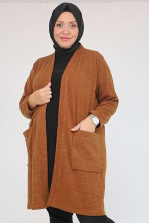 53034 Büyük Beden Cep Detaylı Mir Ceket - Taba