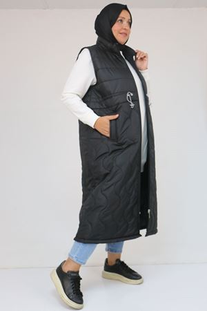 44009 Büyük Beden Bebe Lastiği Detaylı Kapitone Yelek - Siyah