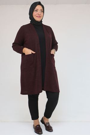 53034 Büyük Beden Cep Detaylı Mir Ceket - Mürdüm