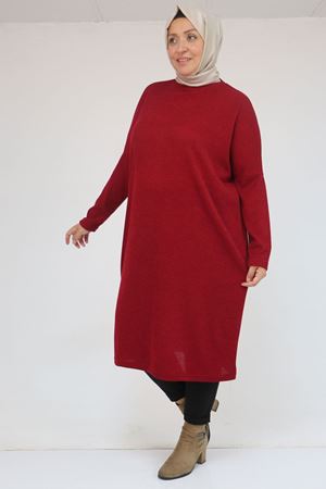 58101 Büyük Beden Düşükkol Mir Tunik - Bordo