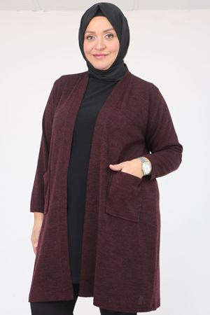 53034 Büyük Beden Cep Detaylı Mir Ceket - Mürdüm