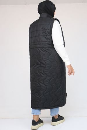 44009 Büyük Beden Bebe Lastiği Detaylı Kapitone Yelek - Siyah