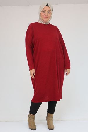 58101 Büyük Beden Düşükkol Mir Tunik - Bordo