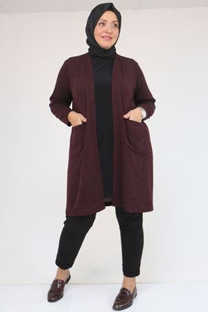 53034 Büyük Beden Cep Detaylı Mir Ceket - Mürdüm