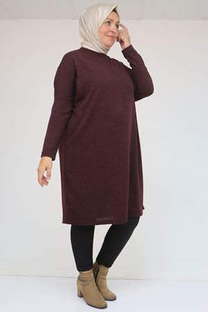 58101 Büyük Beden Düşükkol Mir Tunik - Mürdüm