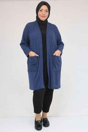 53034 Büyük Beden Cep Detaylı Mir Ceket - İndigo