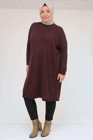 58101 Büyük Beden Düşükkol Mir Tunik - Mürdüm
