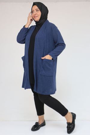 53034 Büyük Beden Cep Detaylı Mir Ceket - İndigo
