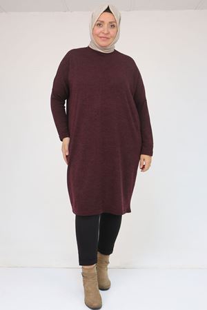 58101 Büyük Beden Düşükkol Mir Tunik - Mürdüm