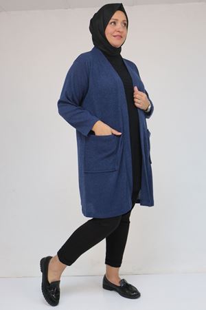 53034 Büyük Beden Cep Detaylı Mir Ceket - İndigo