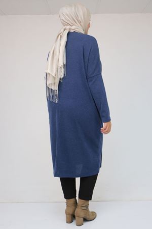 58101 Büyük Beden Düşükkol Mir Tunik - İndigo