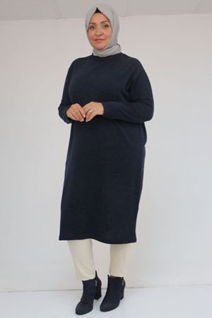 58101 Büyük Beden Düşükkol Mir Tunik - Lacivert