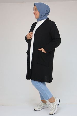 53034 Büyük Beden Cep Detaylı Mir Ceket - Siyah