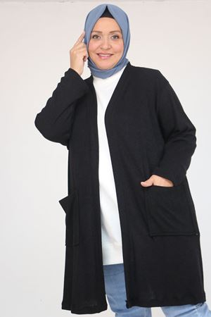 53034 Büyük Beden Cep Detaylı Mir Ceket - Siyah