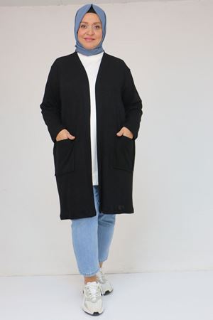 53034 Büyük Beden Cep Detaylı Mir Ceket - Siyah