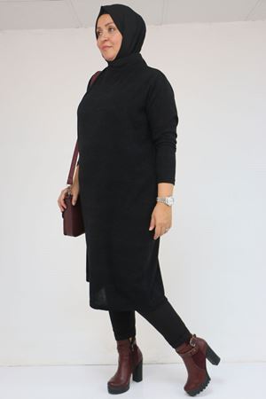 58101 Büyük Beden Düşükkol Mir Tunik - Siyah