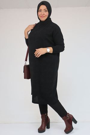 58101 Büyük Beden Düşükkol Mir Tunik - Siyah