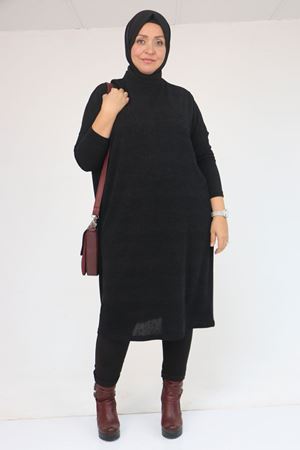 58101 Büyük Beden Düşükkol Mir Tunik - Siyah