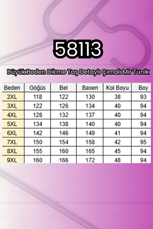 58113 Büyük Beden Dikme Taş Detaylı Çımalı Mir Tunik - İndigo