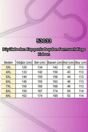 53033 Büyük Beden Kapşonlu Boydan Fermuarlı Kaşe Kaban - Taba