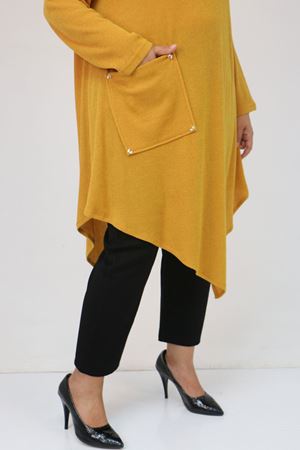 58100 Büyük Beden Yakkasında Fermuar Detaylı Mir Tunik - Hardal