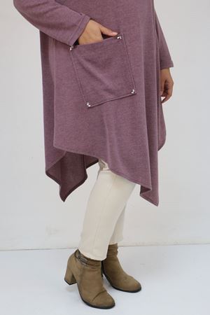 58100 Büyük Beden Yakkasında Fermuar Detaylı Mir Tunik - Gül Kurusu