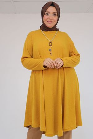 58108 Büyük Beden Mevlana Kesim Mir Tunik - Hardal