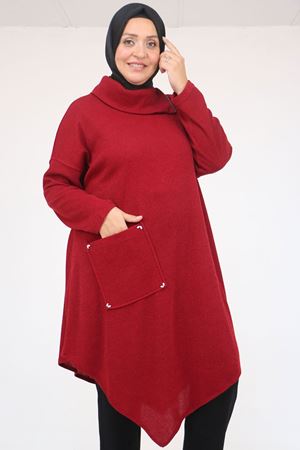 58100 Büyük Beden Yakkasında Fermuar Detaylı Mir Tunik - Bordo