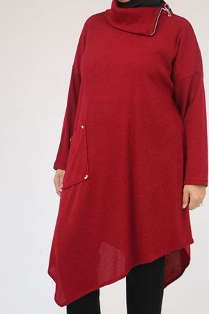 58100 Büyük Beden Yakkasında Fermuar Detaylı Mir Tunik - Bordo