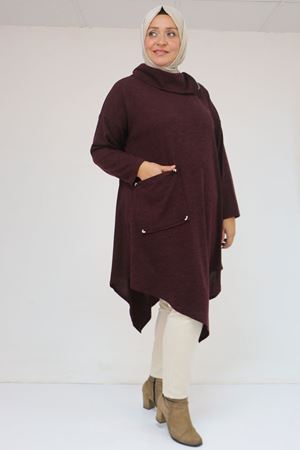 58100 Büyük Beden Yakkasında Fermuar Detaylı Mir Tunik - Mürdüm