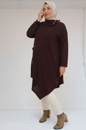 58100 Büyük Beden Yakkasında Fermuar Detaylı Mir Tunik - Mürdüm