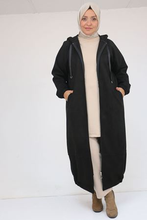 43078 Büyük Beden Kolları Lastikli Pat Detaylı Nubuk Kap - Siyah