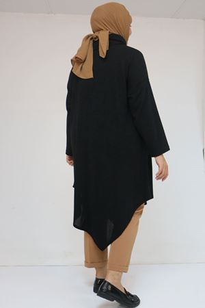 58100 Büyük Beden Yakkasında Fermuar Detaylı Mir Tunik - Siyah