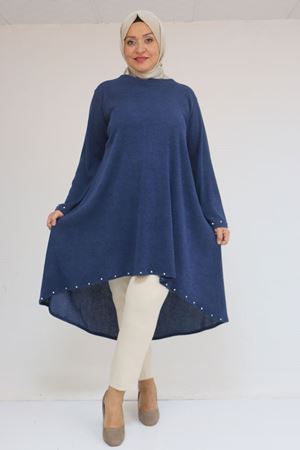 58124 Büyük Beden Eteği Ve Kolu Beyoğlu Detaylı Mir Tunik - İndigo