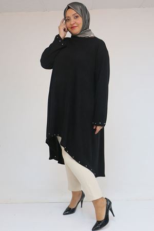 58124 Büyük Beden Eteği Ve Kolu Beyoğlu Detaylı Mir Tunik - Siyah